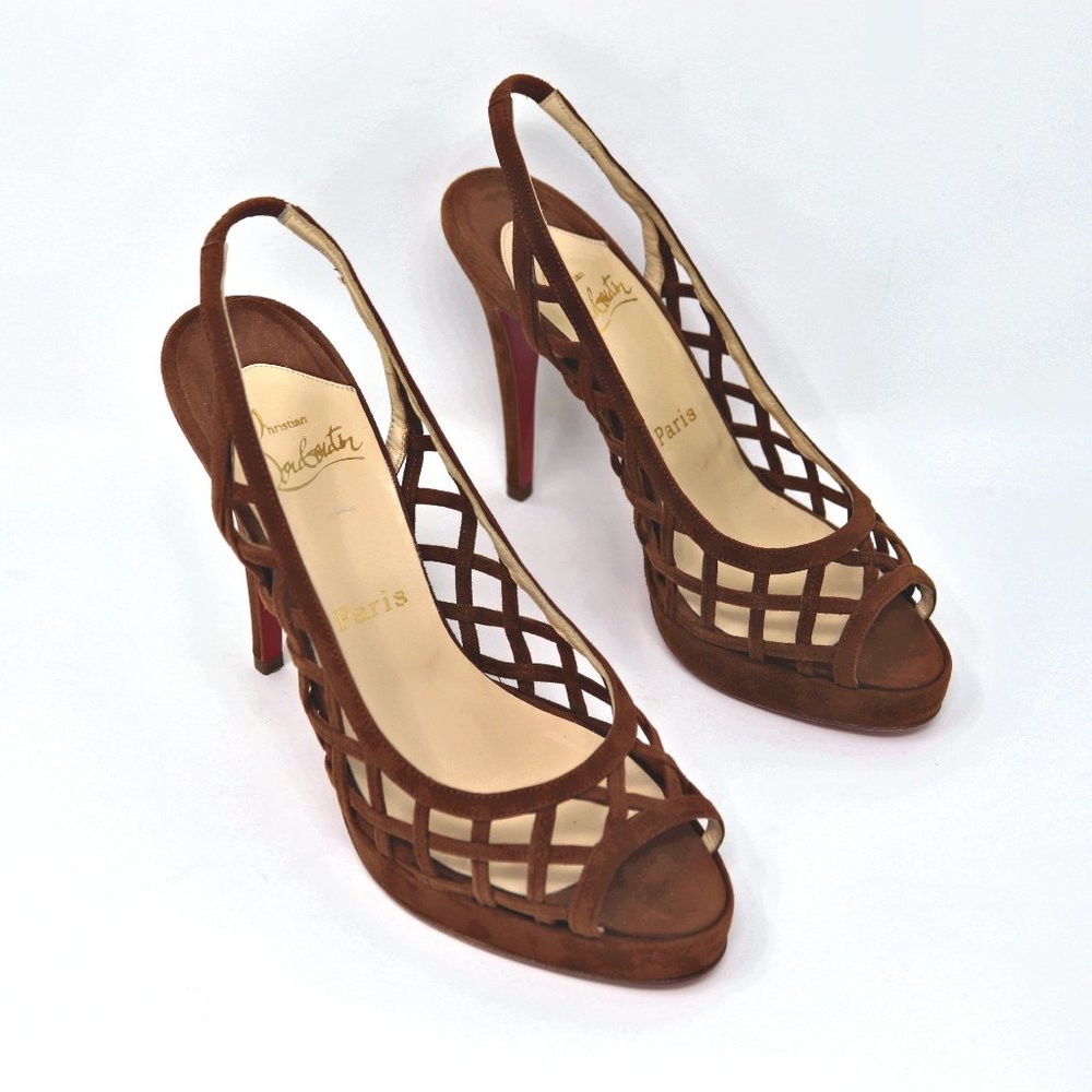 Louboutin 38 Suede Cage Nuit D'ete Cutout Sandal - Picture 2 of 16